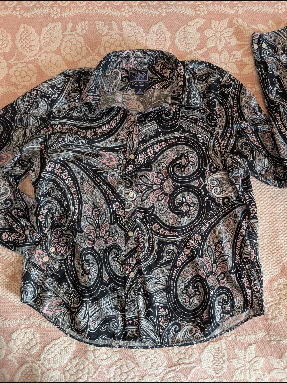 Chaps Paisley Button-Up Shirt in Black & Pink